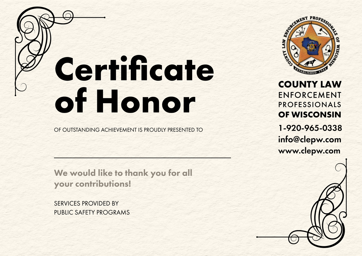 Certificate of Honor: Outstanding Community Contribution