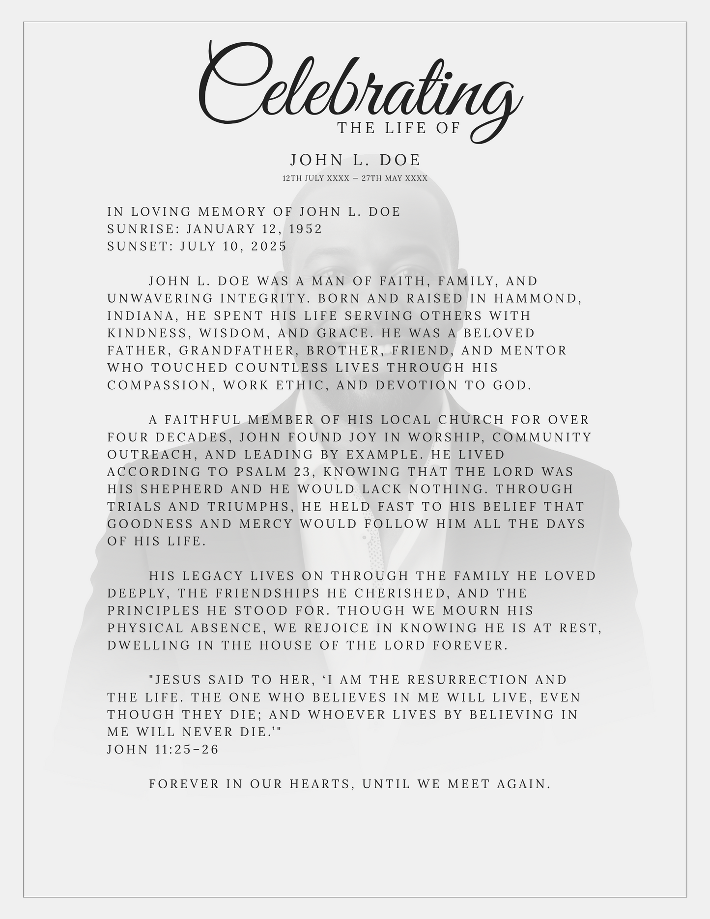 Editable Celebration of Life Template (4 pgs.)