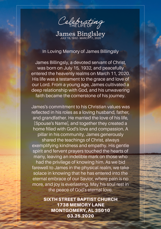 Editable Funeral Program Template – “Celebrating a Life” Bi-Fold Design