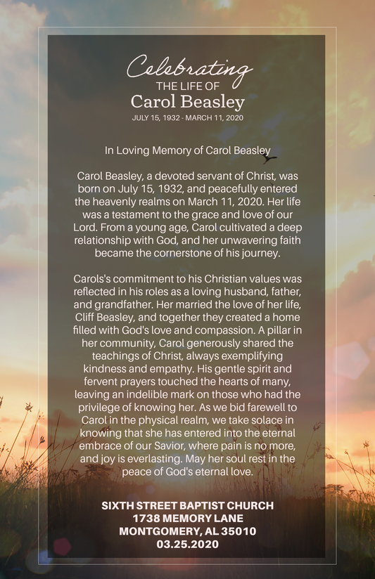 Editable Funeral Program Template – “Celebrating a Life” Bi-Fold Design - 2