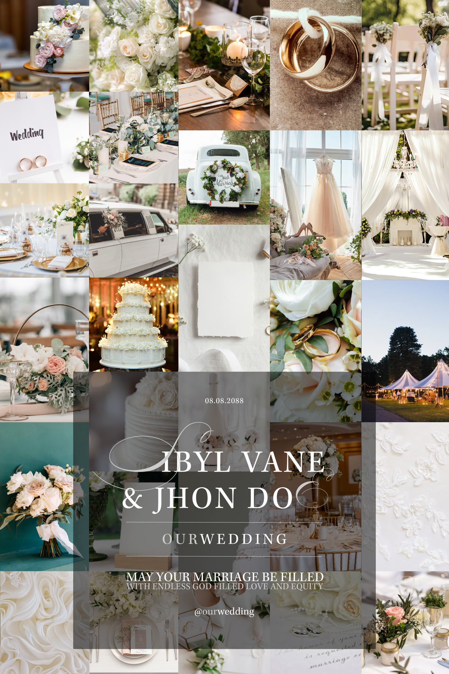 Elegant Mosaic Wedding Invitation & Keepsake Poster | Custom Printable Digital Download