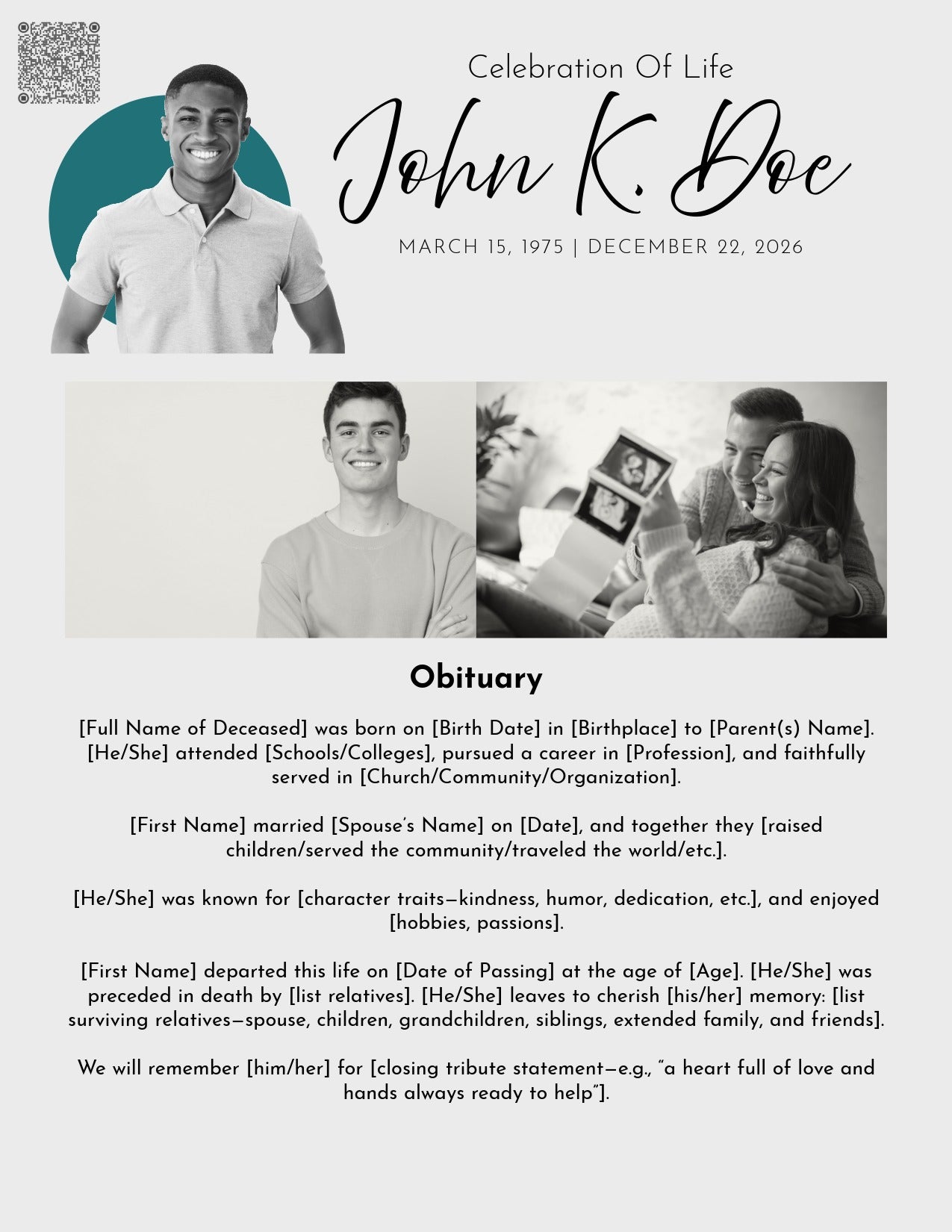 Elegant 4-Page Funeral Program Template – Editable, Printable, Shareable & Translatable (AA)