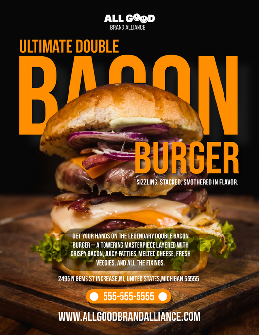 Ultimate Double Bacon Burger Flyer – 8.5 x 11 Printable Food Ad Design