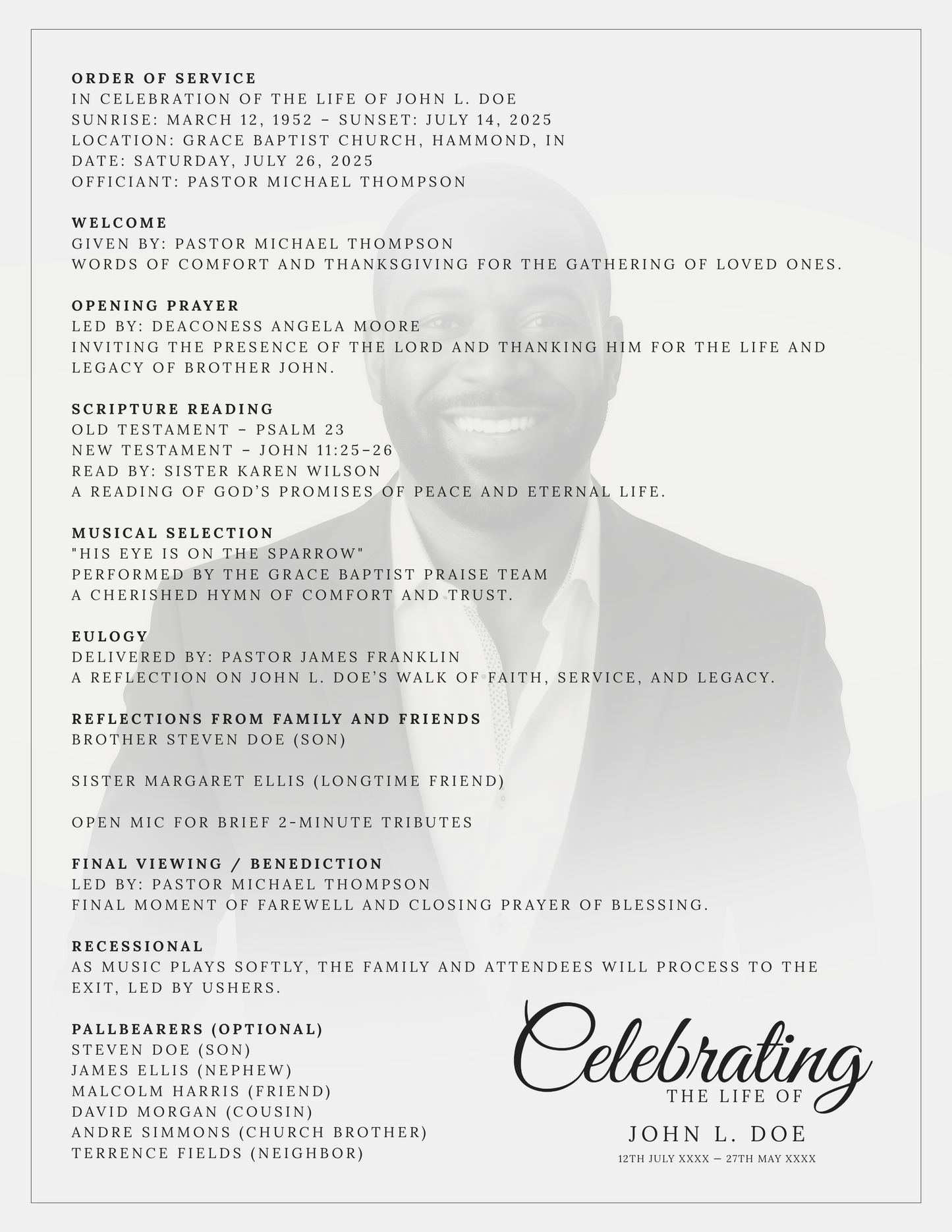 Editable Celebration of Life Template (4 pgs.)