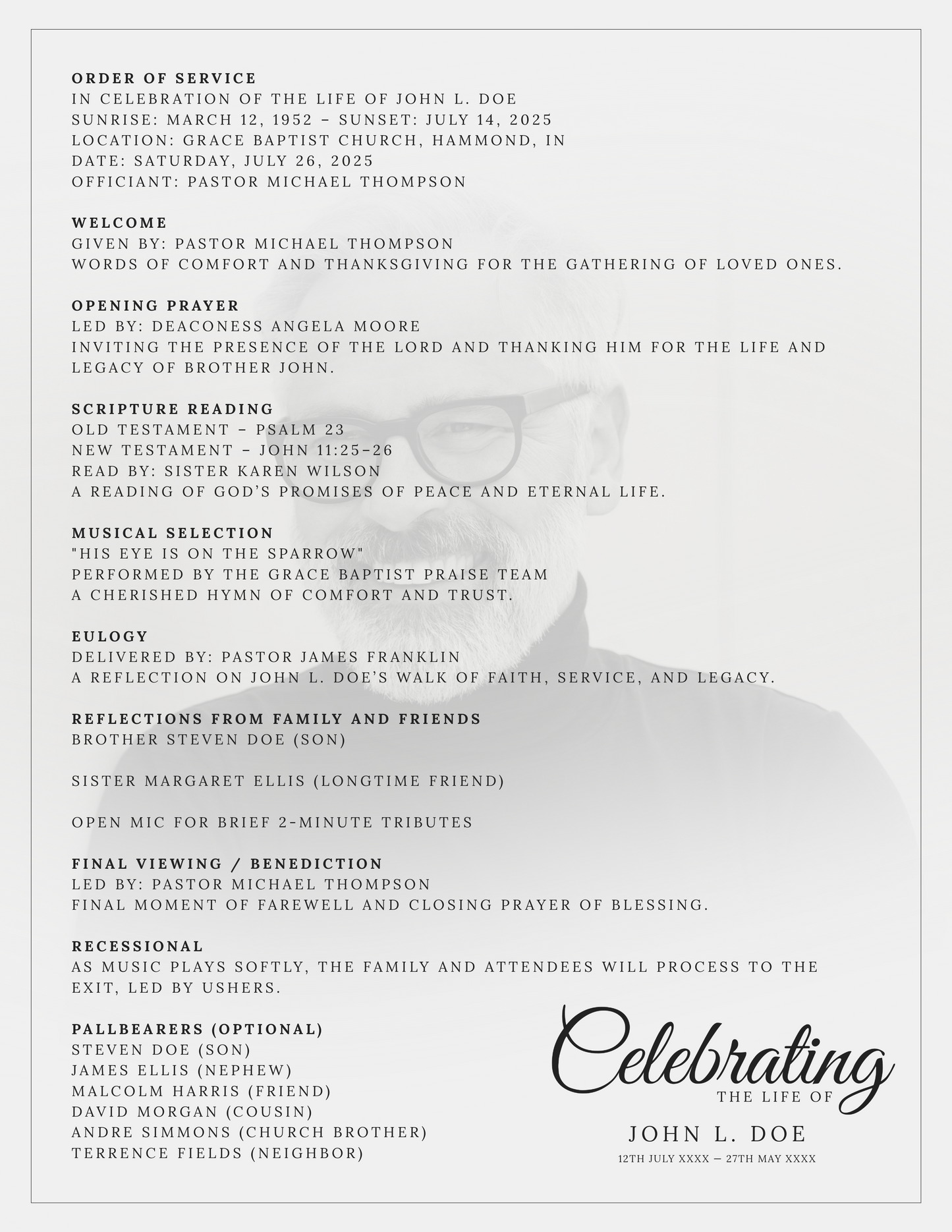 "Eternal Remembrance" 2-Page Funeral / Memorial Brochure Template