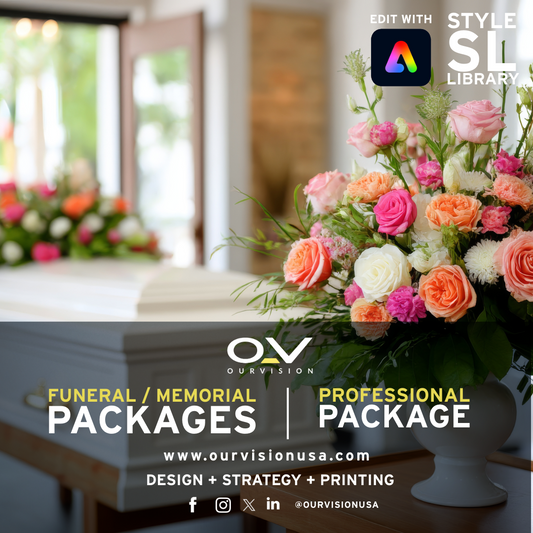 Professional Memorial Package – 150 Programs + Prayer Cards + Guestbook + Collage Board