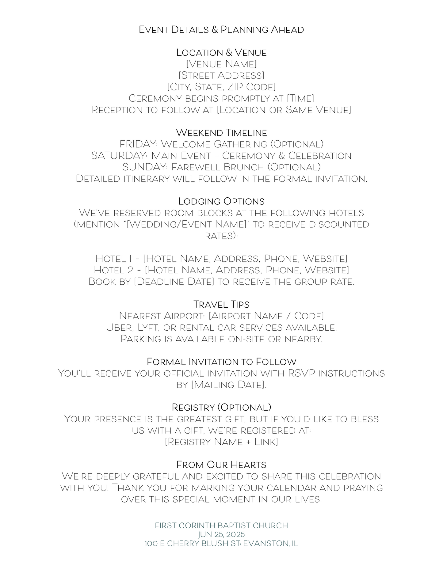 Customizable Save-the-Date + Wedding Weekend Letter Template (Editable PDF & Google Doc)