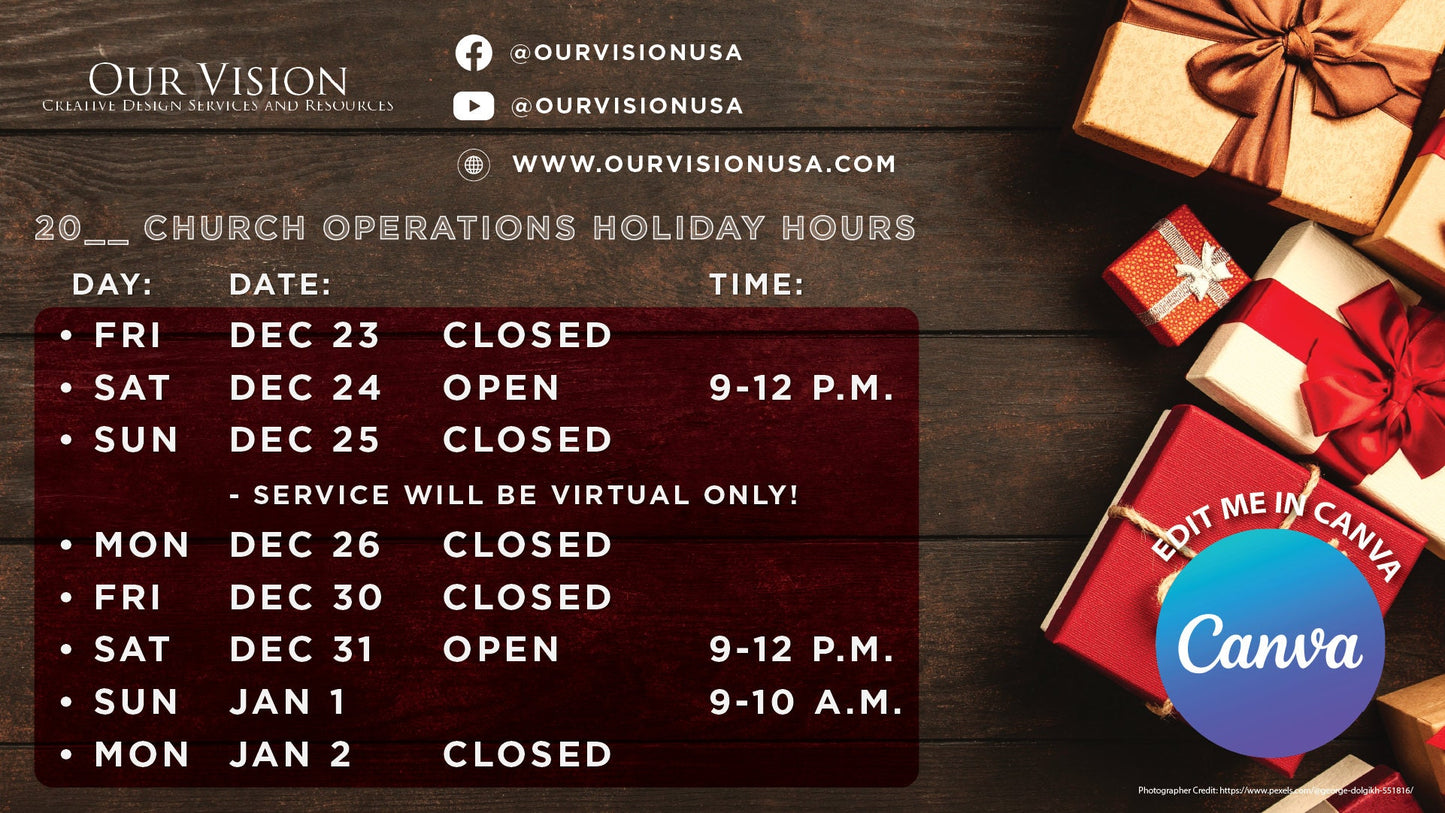 Hours of Operation Illustrator Template